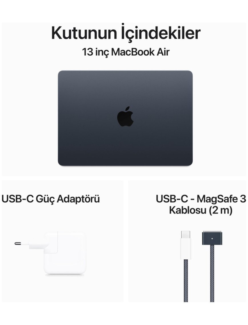 Apple MacBook Air M3 24GB 512GB SSD macOS 13" Taşınabilir Bilgisayar Gece Yarısı MC8Q4TU/A