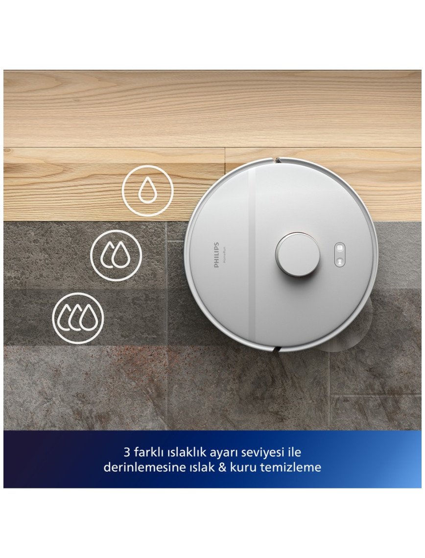 Philips XU2100/20 2000 Serisi Islak Kuru Moplu İstasyonlu Robot Süpürge, HomeRun Uygulaması, LDS Radar Navigasyon, Beyaz,